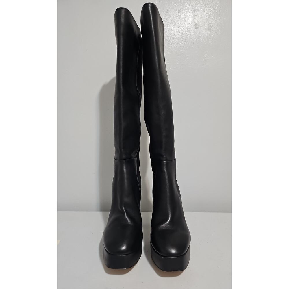 Stuart Weitzman Leather Knee High Boot Womens 9 Black Square Toe Party Platform - Picture 5 of 16